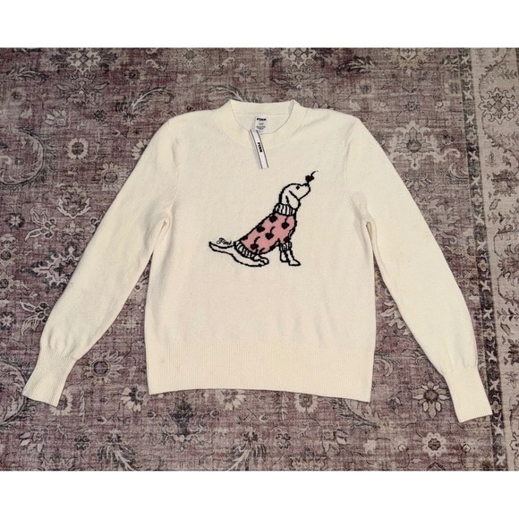 PINK Victoria's Secret Sweaters - Victoria's‎ Secret PINK Dog Graphic Crewneck Sweater Cream Ivory Heart Small NEW